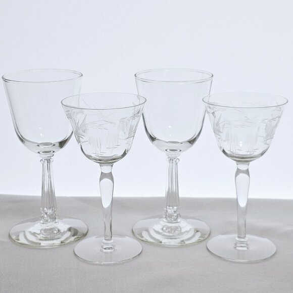 4pc Elegant Mixed Etched Cocktail Glass Collection mismatched design 4-5oz - Picture 6 of 7